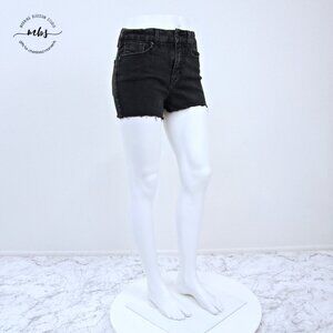 7 For All Mankind Tummyless High Rise Jean Shorts Raw Hems Black Women 8